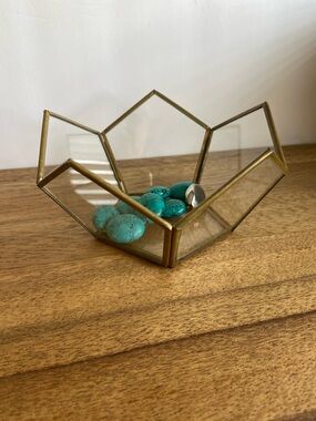 Vintage Brass Glass Terrarium Planter Geometric
